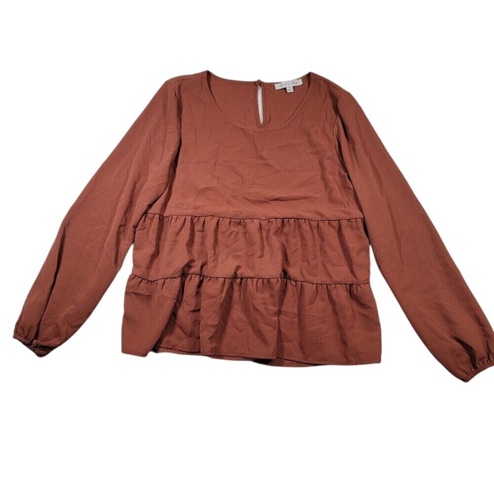 Olive & Oak Women's Tiered Long Sleeve Blouse Sz XL Burnt Orange‎ Rust